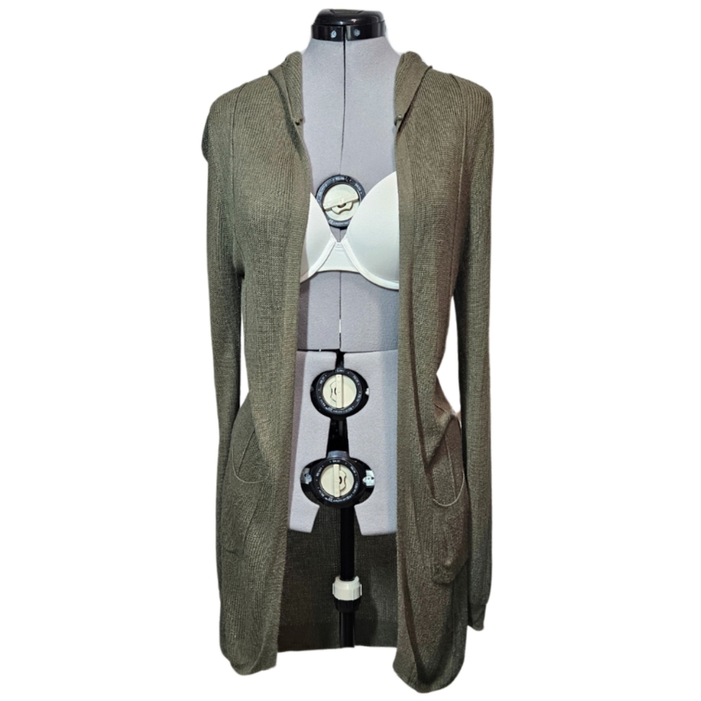 SO Junior's SIZE M Long Knit Cardigan With Hoodie in Green
